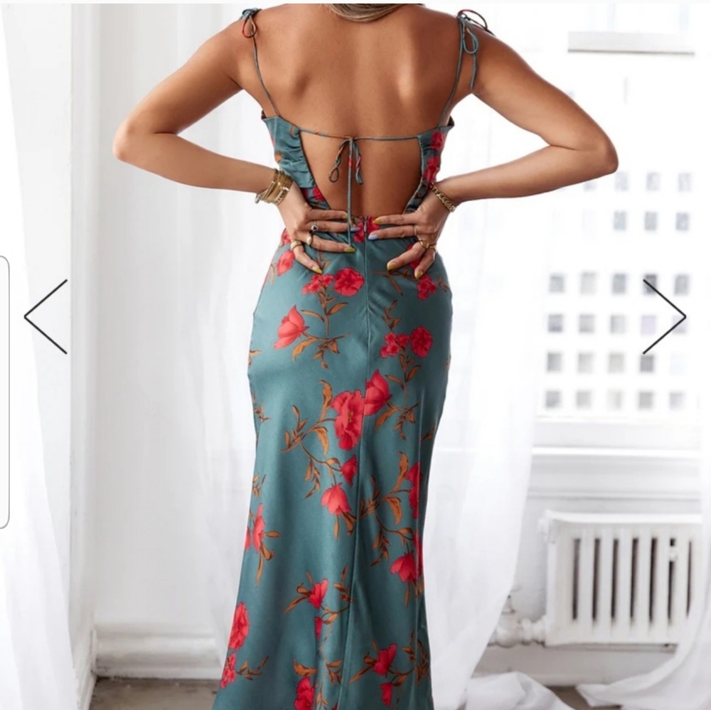 Hello Molly Teal and Red Floral Midi Dress - Picture 2 of 9